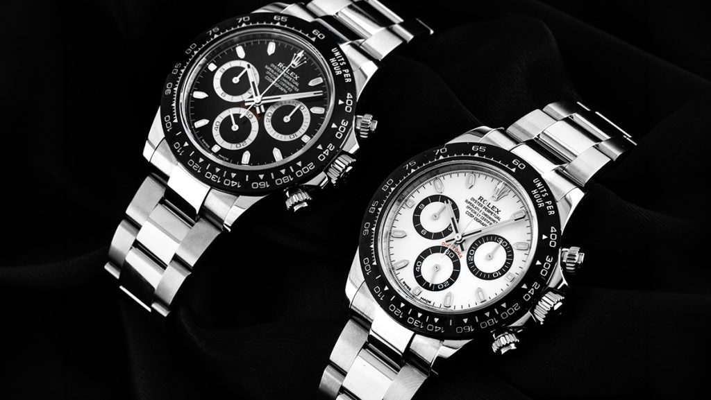 Zwei Rolex Daytona Stahl, eine Panda und eine mit schwarzem Zifferblatt