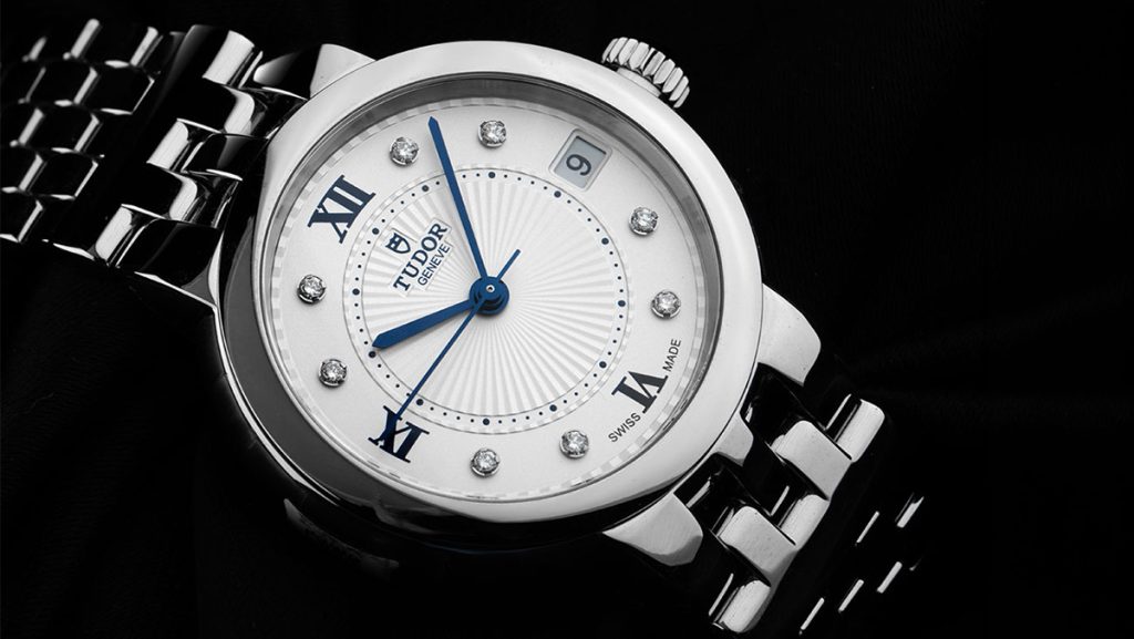 Elegante Tudor Clair de Rose mit Diamanten im Zifferblatt und Stahlarmband