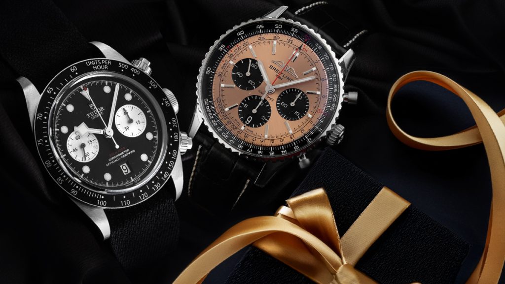 Uhren von Tudor und Breitling mit Geschenkband