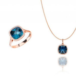 Kette und Ring mit Farbedelstein London Topas Blue