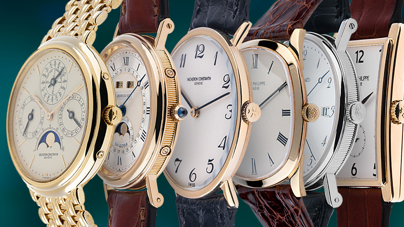 Flache Uhren der Marken Breguet, Patek Philippe und Vacheron Constantin