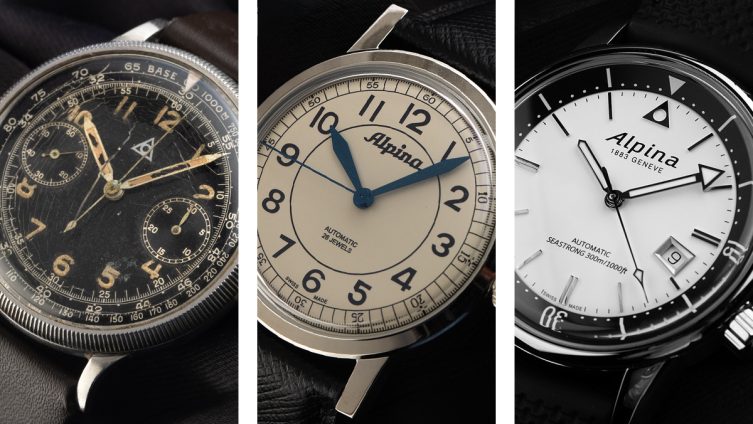 Drei Alpina Uhren nebeneinander, von Vintage bis Neuheit