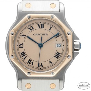 Cartier Santos Ronde 8-Eck Stahl 18kt Gelbgold Quarz