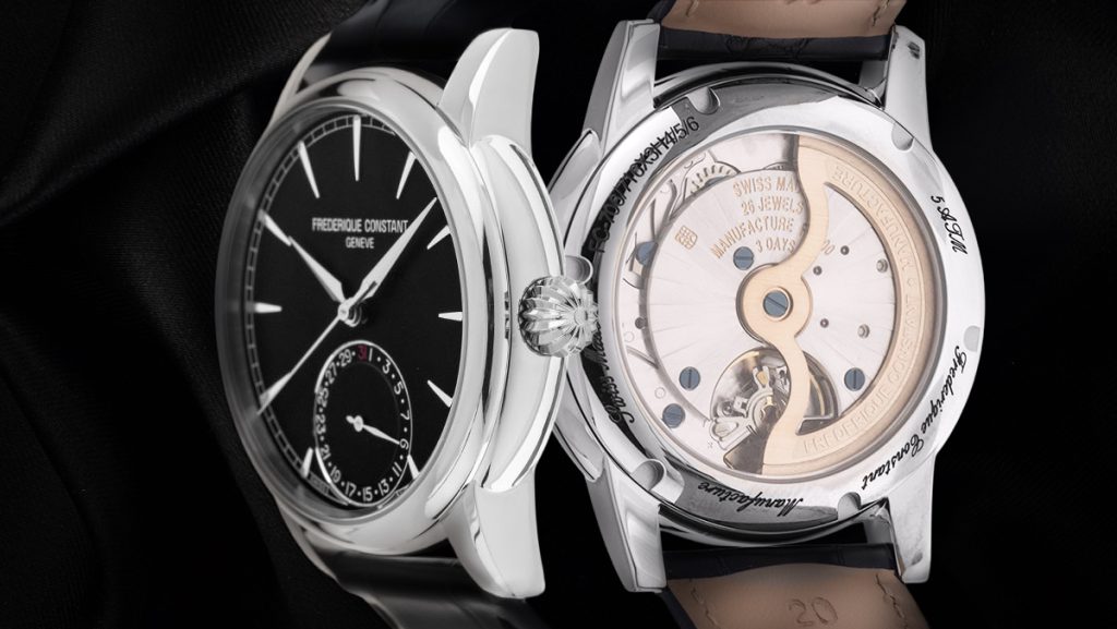 Vorder- und Rückseite von klassischer Uhr mit Manufakturkaliber