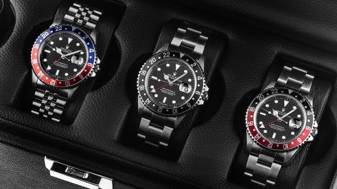 Drei klassische Rolex CPO-Uhren in schwarzer Uhrenbox