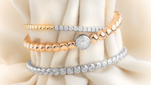 Drei Tennisarmbänder in silber, gold und roségold