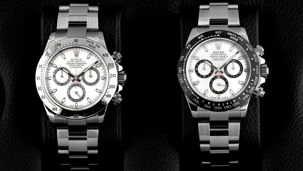 Rolex Daytona in silber-weißem Design und im Panda-Design mit schwarzer Lünette