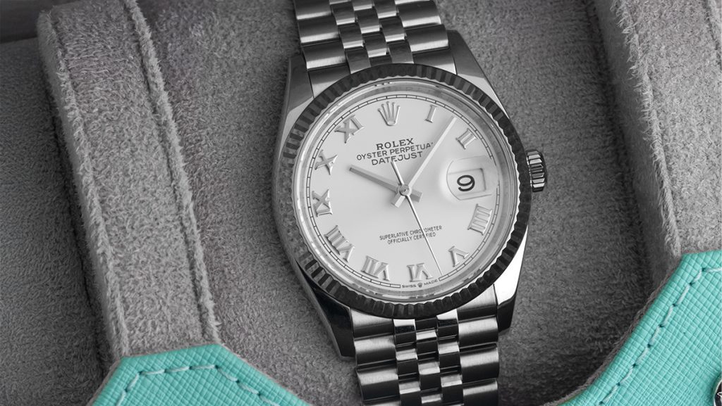 Rolex Datejust in Weißgold und weißem Zifferblatt