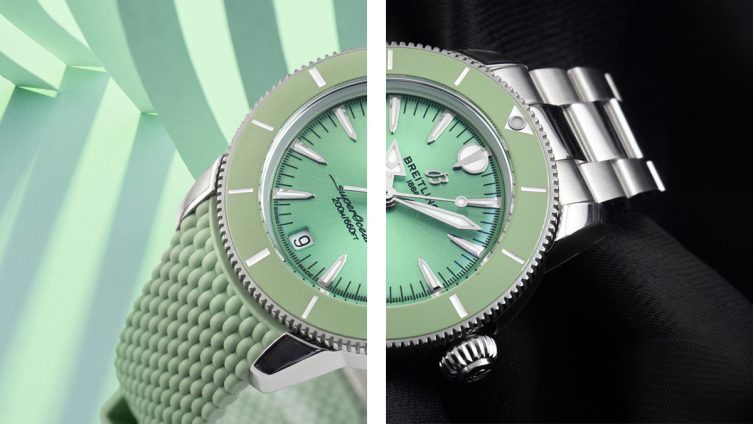 Uhr von Breitling, auf der einen Seite mit Kautschuk Armband, auf der anderen mit Edelstahl Armband