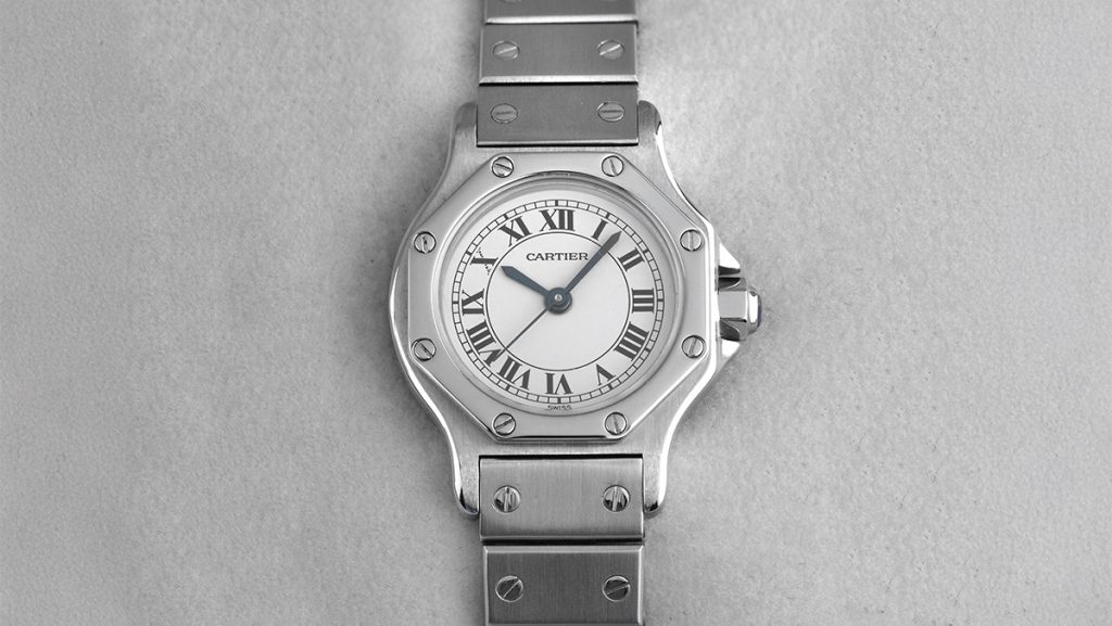 Achteckige Variante der Cartier Santos Octagon in silber