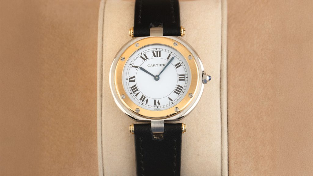 Cartier Santos Ronde mit kleinem, rundem Ziffernblatt und Lederband