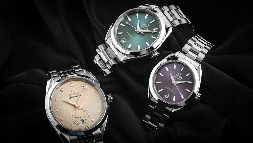 Drei Omega Aqua Terra in unterschiedliche Zifferblattfarben