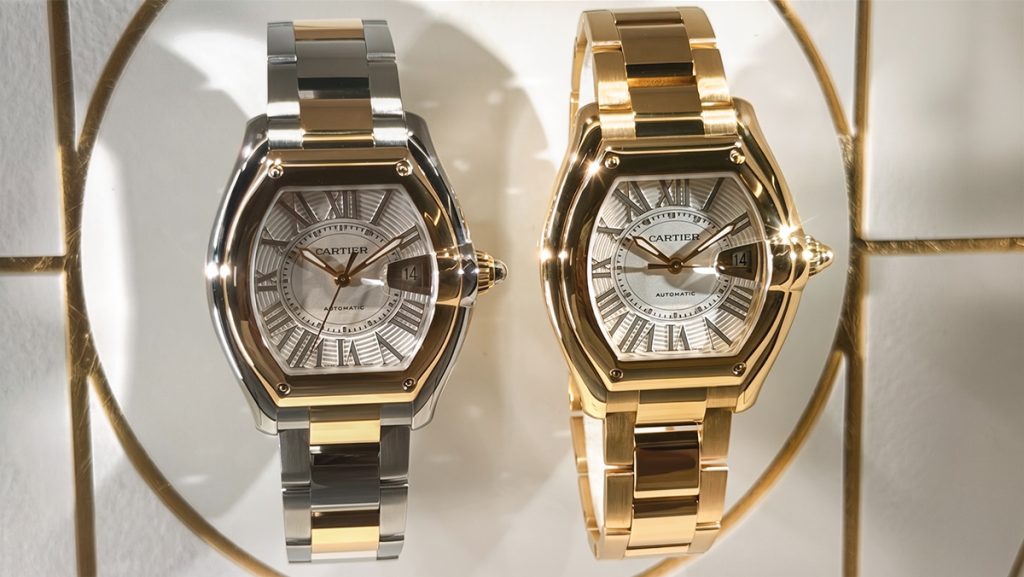 Zwei neue Cartier Roadster, einmal in Gelbgold, einmal in silber-gold