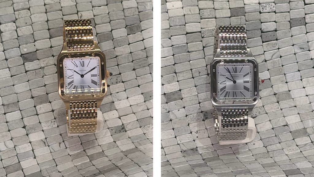 Neue Cartier Santos Dumont, einmal in gelbgold, einmal in Weißgold