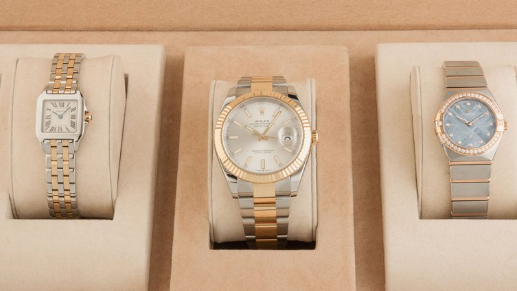 Drei Uhren in Bicolor Gelbgold-Stahl: Cartier, Rolex und Omega