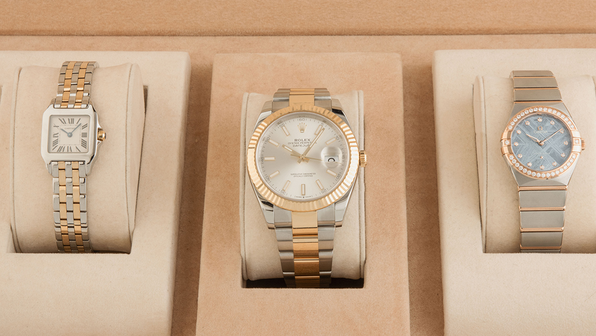 Drei Uhren in Bicolor Gelbgold-Stahl: Cartier, Rolex und Omega