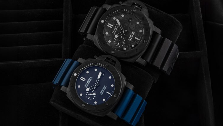 Zwei Panerai Submersible nebeneinander in Blau und Schwarz