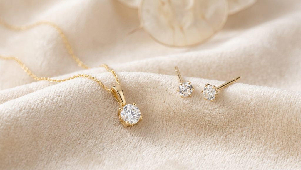 Goldschmuck mit Diamanten: Halskette mit passenden Ohrsteckern