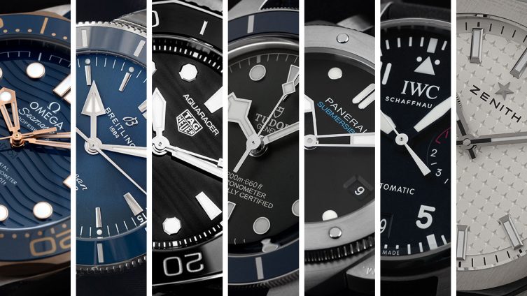 Zifferblätter von 7 Sportuhren als Rolex Alternative