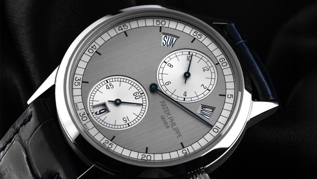 Runde Patek Philippe mit Jahreskalender und Lederband