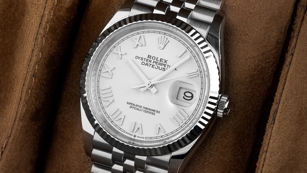 Rolex Datejust in silber mit weißem Zifferblatt
