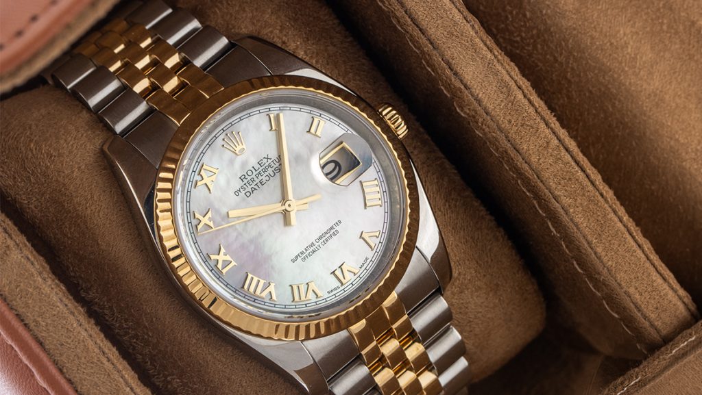 Bicolor Datejust mit schimmerndem Zifferblatt