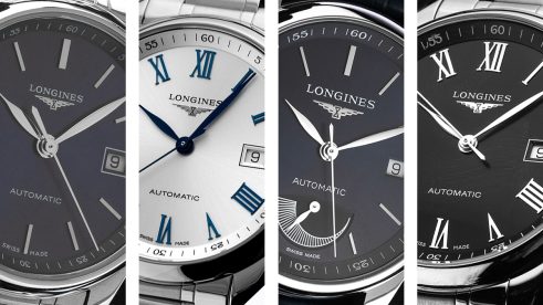 Vier Modelle aus der Longines Master Collection nebeneinander