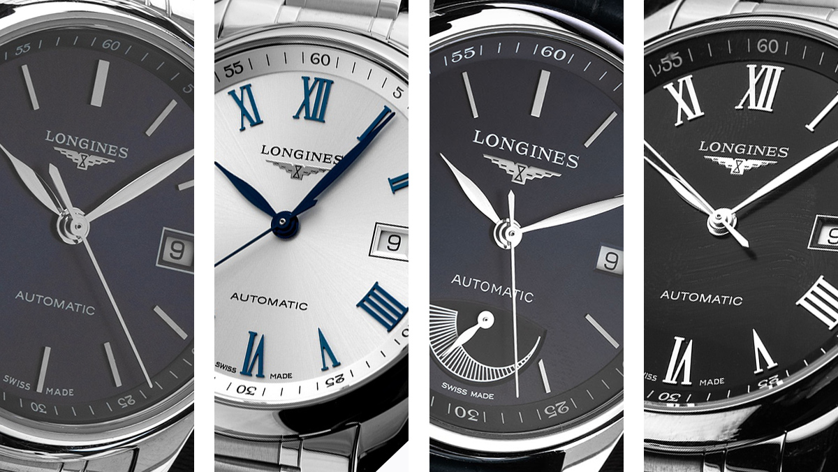 Vier Modelle aus der Longines Master Collection nebeneinander