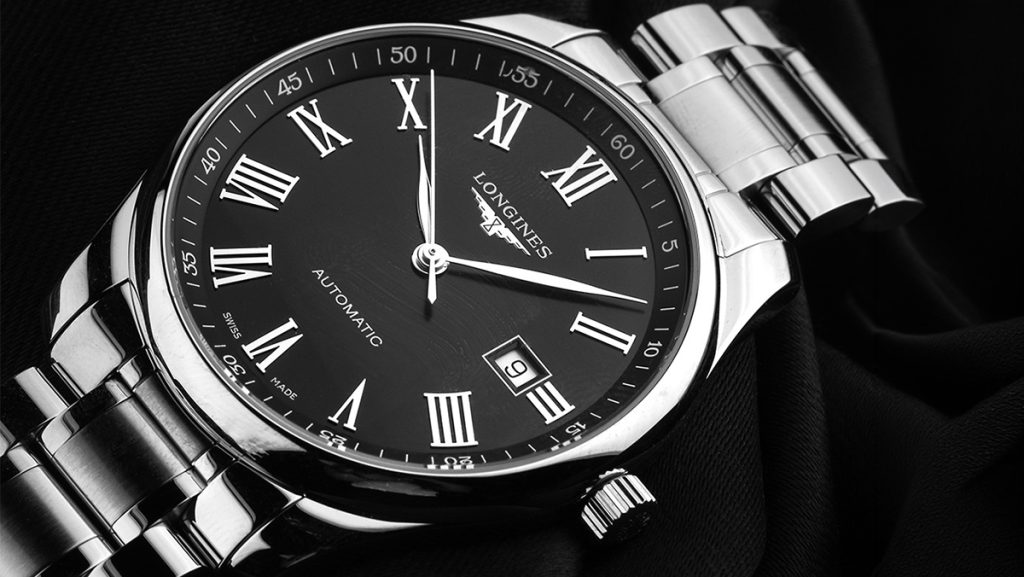 Klassische Longines Master in schwarz-Edelstahl mit Datum