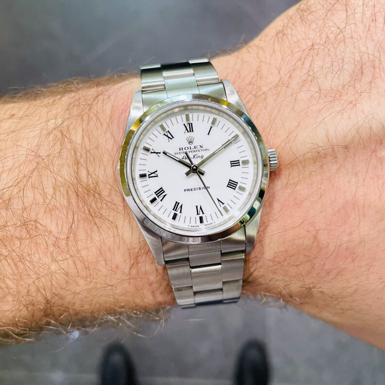 Rolex Air-King 34mm am Handgelenk 