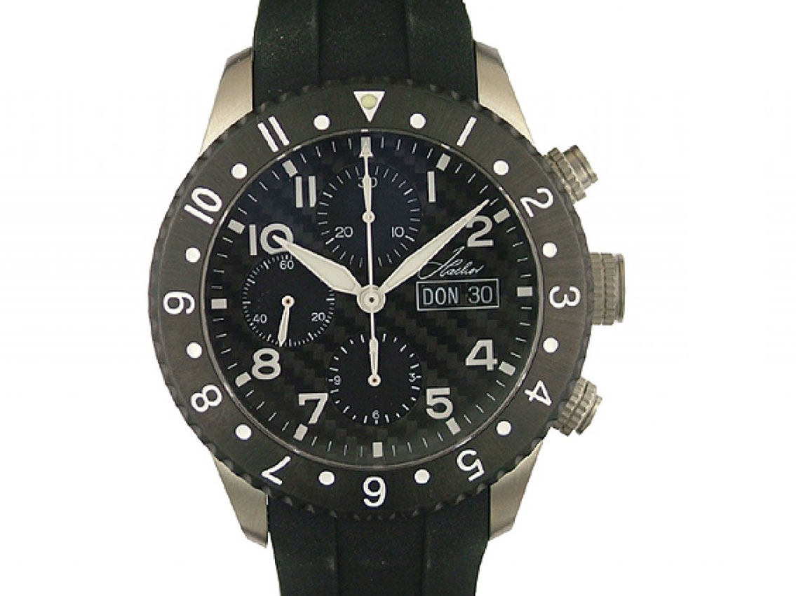 Hacher Atlantis Day Date Chronograph GMT Stahl Automatik Armband Kautschuk 43mm Neu