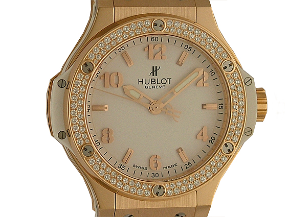 Hublot Big Bang Roségold Diamanten Quarz Armband Kautschuk 38mm Ungetragen