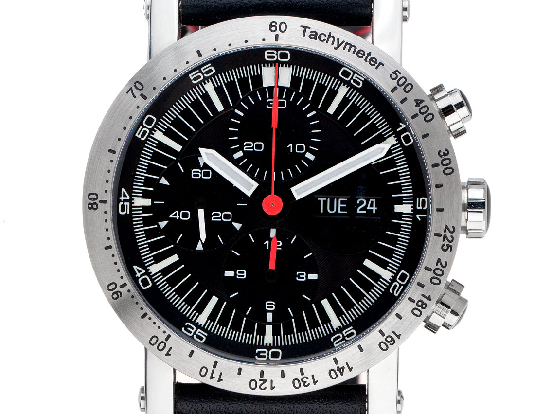 Temption Classic Day Date Stahl Automatik Chronograph Armband Leder Faltschließe 43mm Box&Pap. Full Set Neu