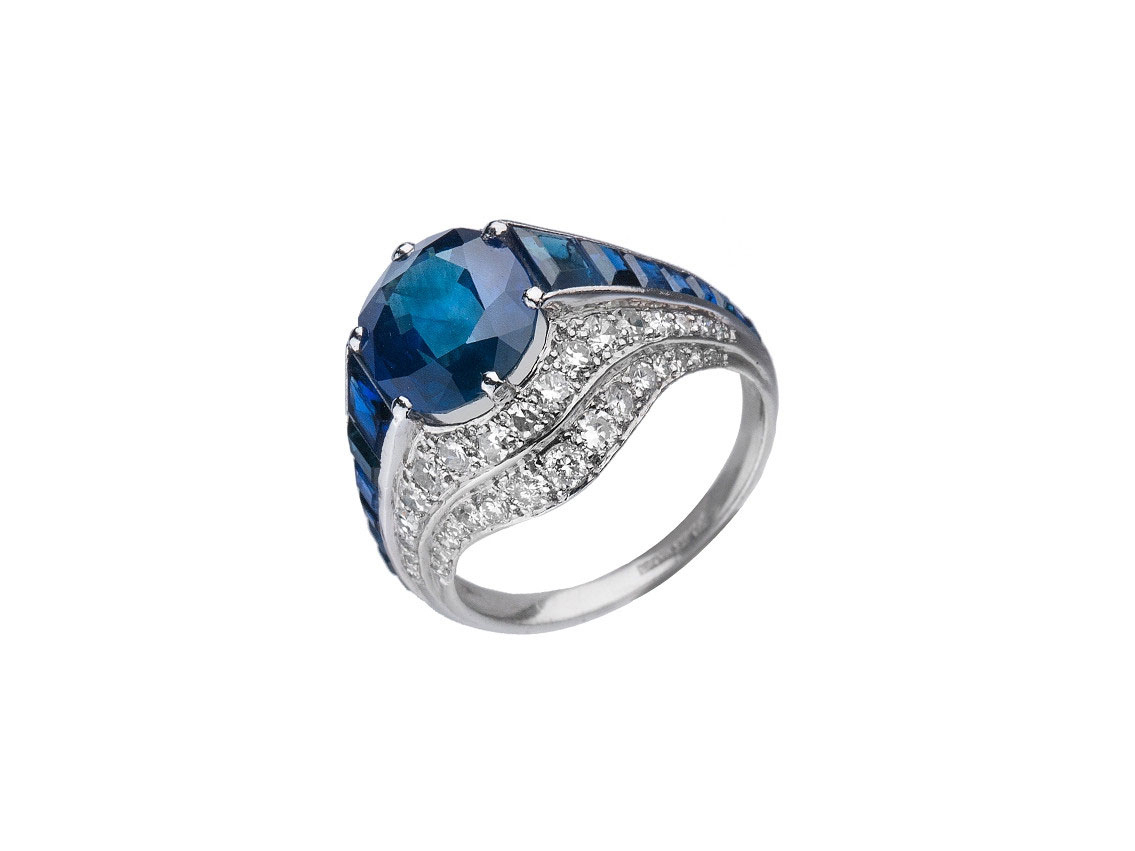 Ring Band 18kt Weißgold 7,0g Diamond 1,00ct Saphir Handarbeit