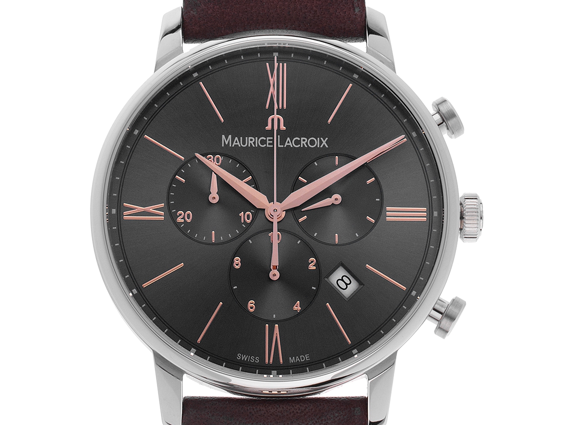 Maurice Lacroix Eliros Edelstahl Quarz Chronograph Armband Leder 40mm Ref. EL1098 Box&Pap. Full Set Neu
