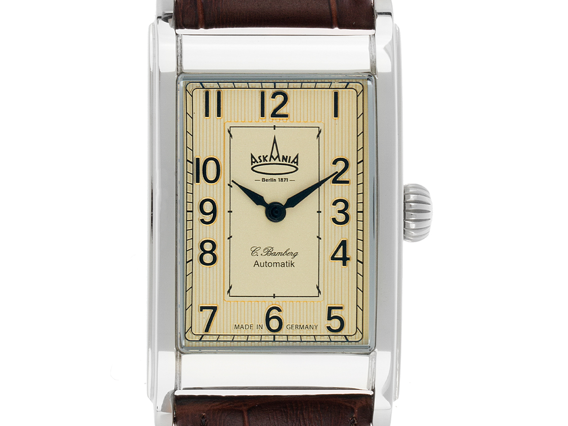 Askania C. Bamberg Stahl Automatik Armband Leder 44x26mm Ref.ASK-8011 Box&Pap. Full Set Neu