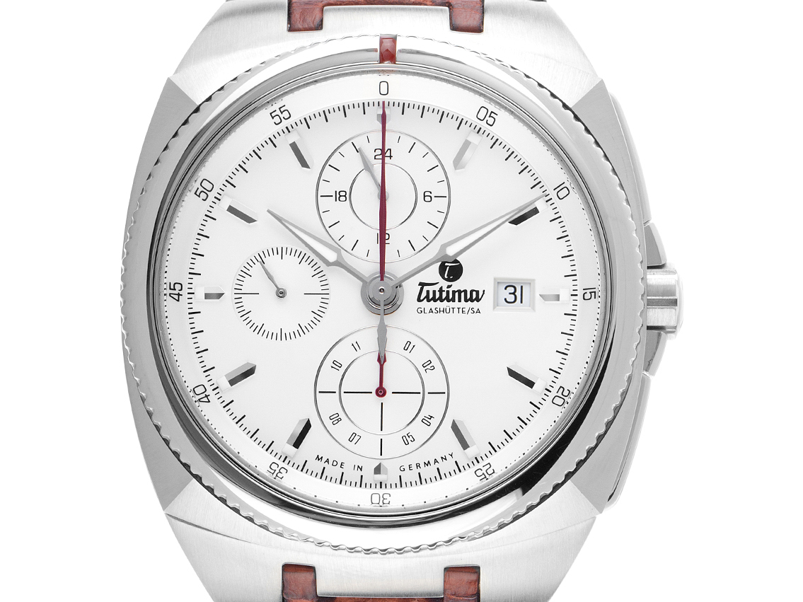 Tutima Saxon One Chronograph Stahl Automatik Armband Leder Faltschließe 43mm Ref:6420-02 Box&Pap. Full Set Neu