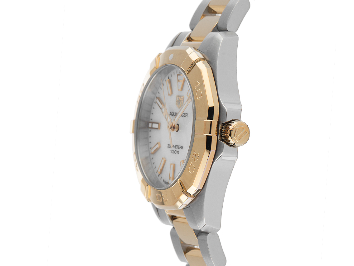 Aquaracer Date Perlmutt Edelstahl Armband Stahl Gelbgold 32mm Ungetragen