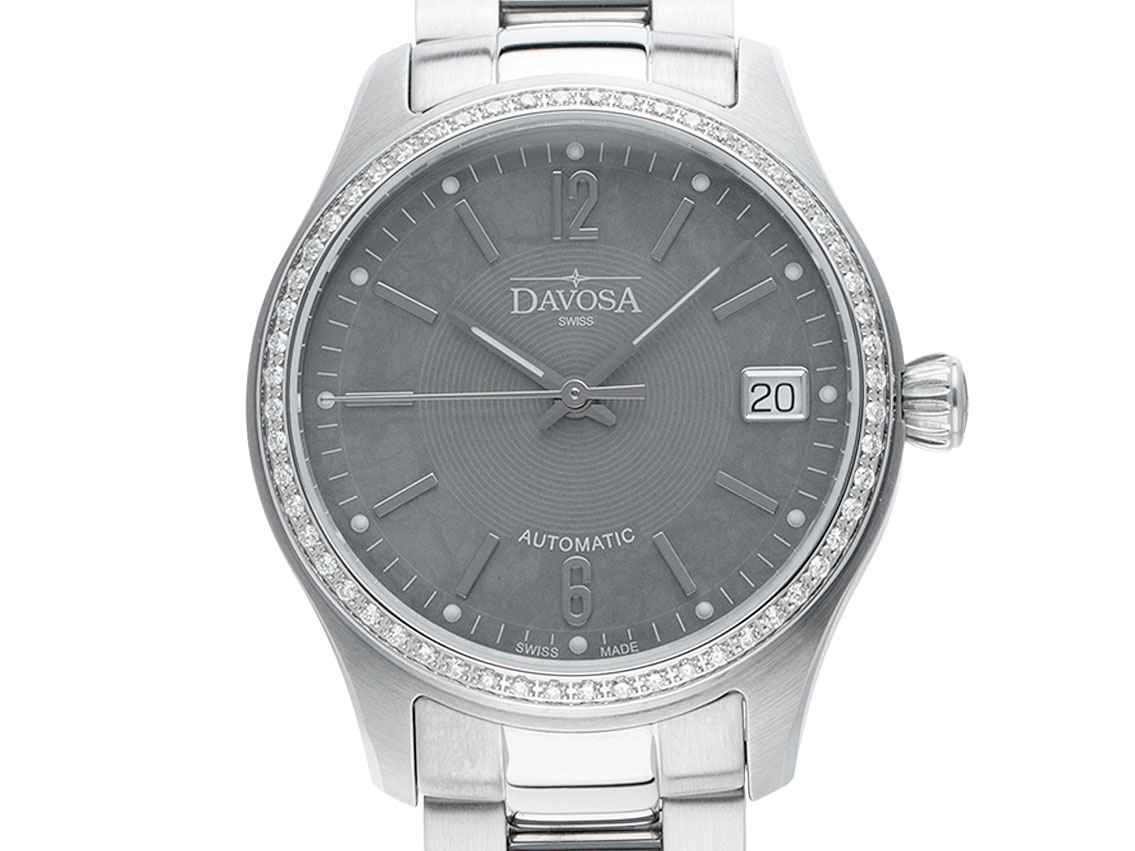 Davosa Newton Lady Diamond Stahl Diamanten Perlmutt Automatik Armband Stahl 34mm Box&Pap. Full Set Neu