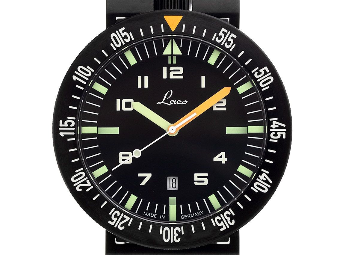Laco Einsatzuhr Atacama.2 Stahl PVD Black Automatik Armband Kautschuk 46mm Ref.861632.2 Box&Pap. Full Set Neu