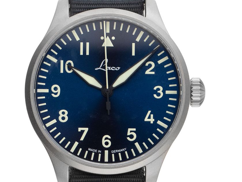 Laco Fliegeruhr Basis Augsburg Blaue Stunde Stahl Automatik Armband Textil 39mm Box&Pap. Full Set Neu