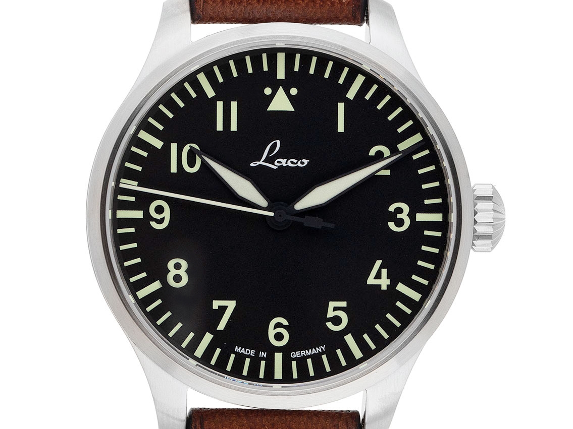 Laco Fliegeruhr Basis Augsburg Stahl Automatik Armband Leder 39mm Box&Pap. Full Set Neu