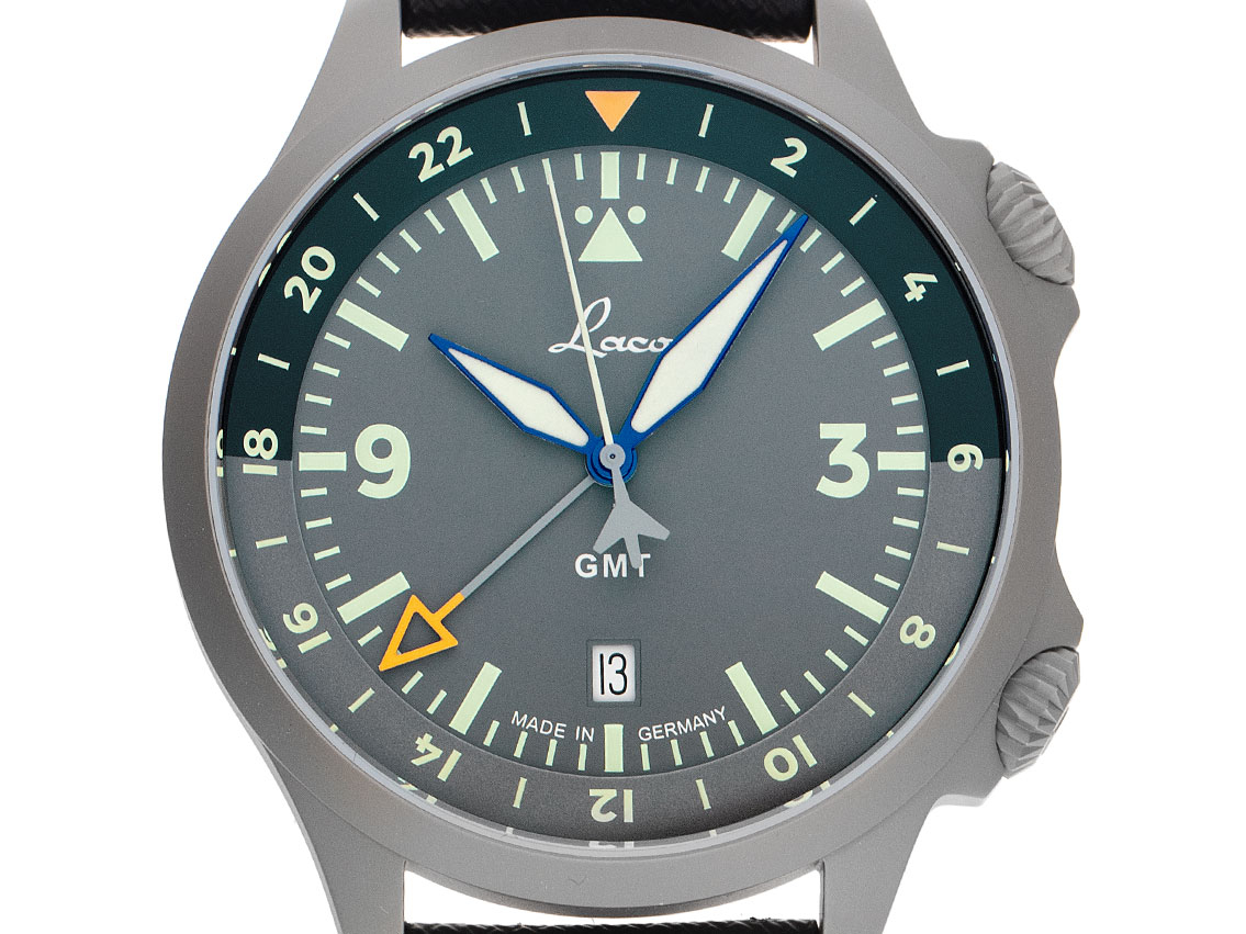 Laco Frankfurt GMT Stahl Automatik Armband Leder 43mm Ref.862121.2 Box&Pap. Full Set Neu