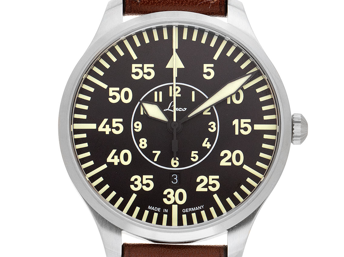 Laco Fliegeruhr Zürich.2.D Stahl Quarz Armband Leder 40mm Box&Pap. Full Set Neu