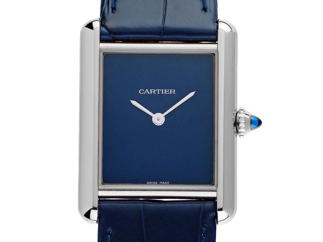 Cartier Tank Must GM großes Modell Blue - Edelstahl - Armand Leder  