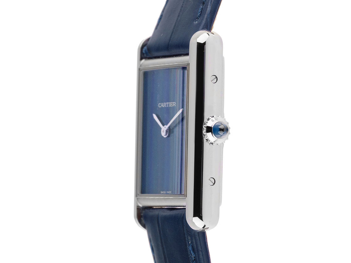 Cartier Tank Must GM großes Modell Blue - Edelstahl - Armand Leder  