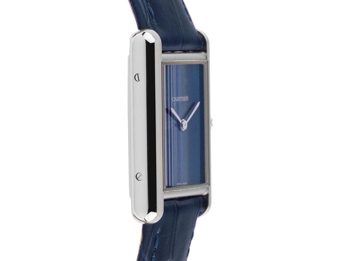 Cartier Tank Must GM großes Modell Blue - Edelstahl - Armand Leder  