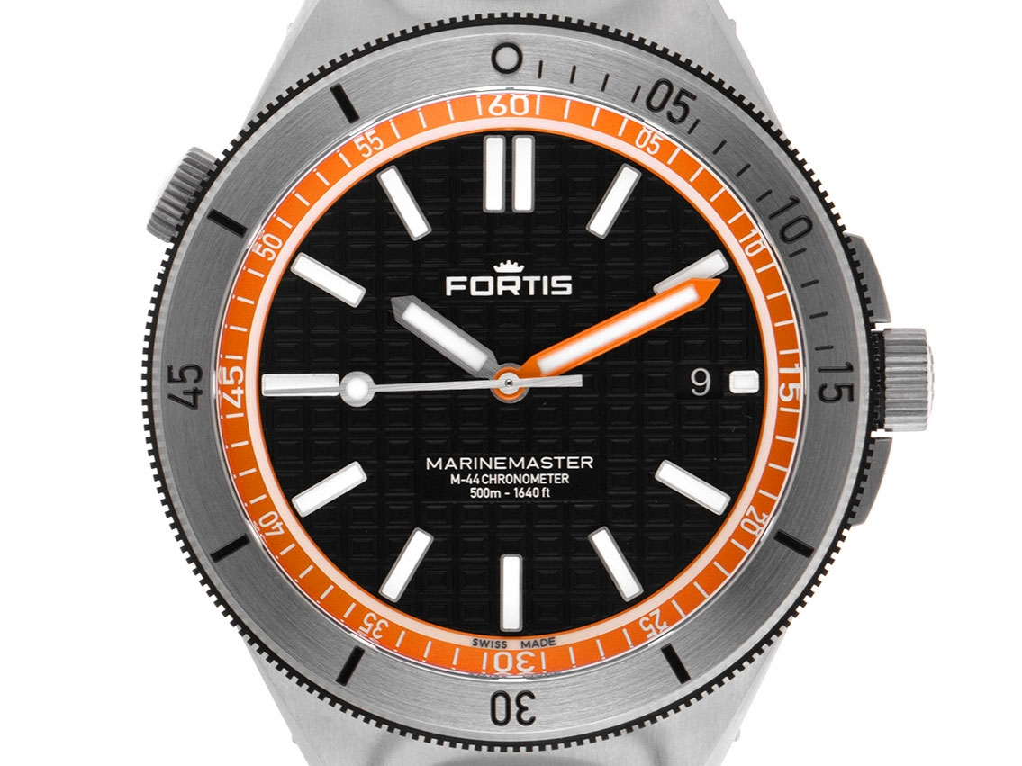 Fortis Marinemaster M-44 Amber Orange Stahl Automatik Armband Stahl 44mm Ref.F8120014 Box&Pap. Full Set Neu