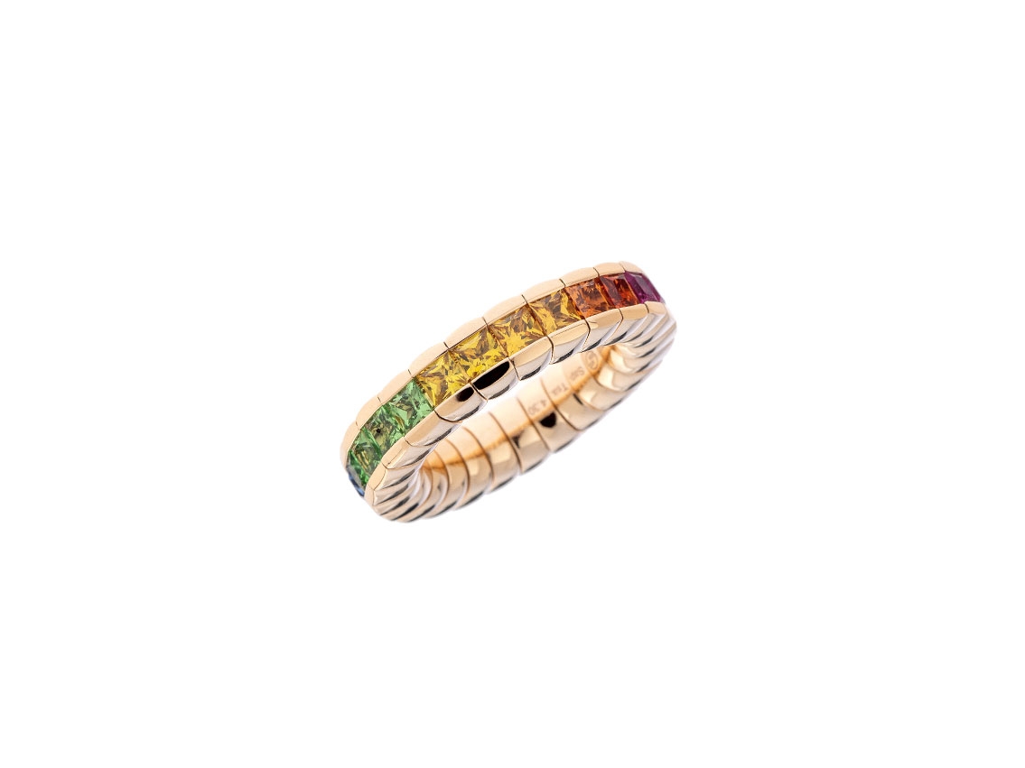 Scheffel Ring Stretch Regenbogen 18kt Gelbgold Saphire 4,3ct