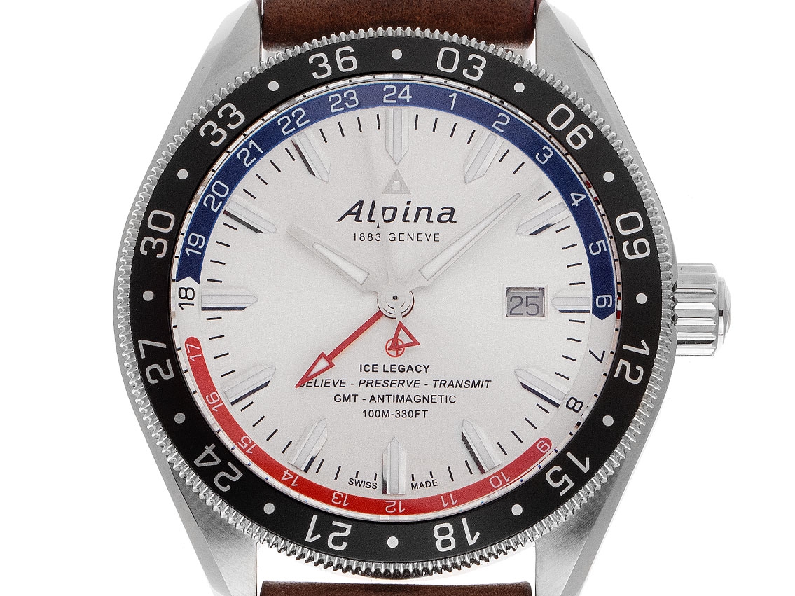 Alpina Alpiner GMT Stahl Automatik Armband Leder 44mm Ref.AL-550SRN5AQ6 Box&Pap. Full Set Neu